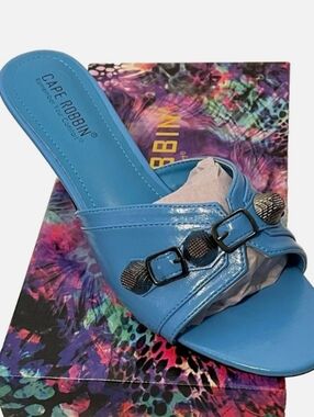 Cape Robbin Blue Slip-On Slide Sandal with Decorative Buckles